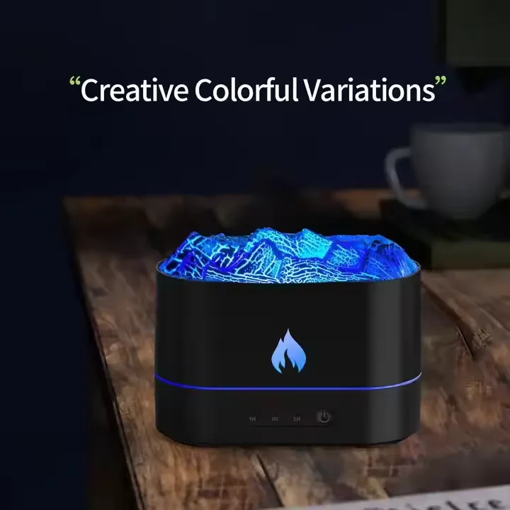Masaüstü Renkli Led Işık Ultrasonik Simülasyon Yangın Etkisi Lava Volkan Hava Nemlendirici Uçucu Yağ Mini Alev Aroma Difuser